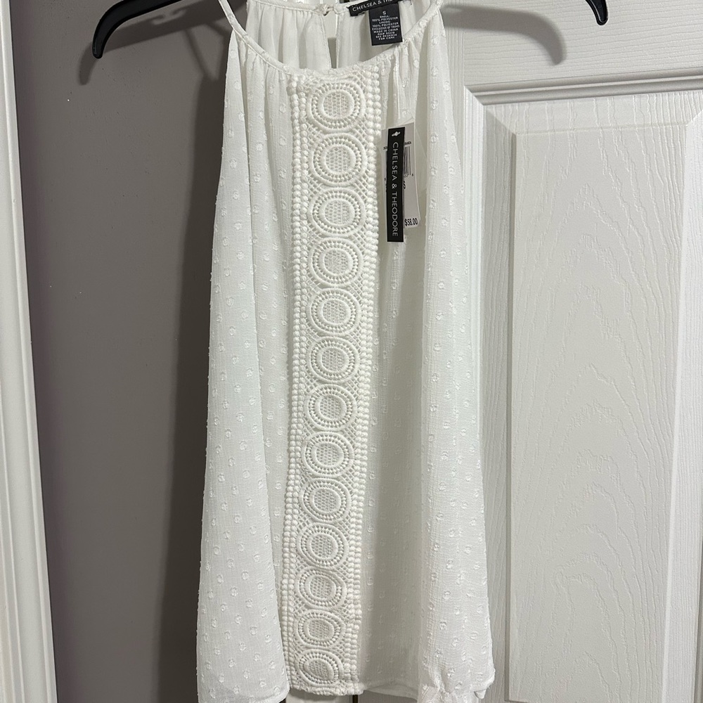 2 - 1 white w/tag and 1 navy’ish adorable ladies Tops both brand new one size s